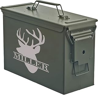 Custom Engraved Ammo Box Metal Ammunition Case Steel Storage Can Personalized Deer Head Hunting (30 Caliber, Green)