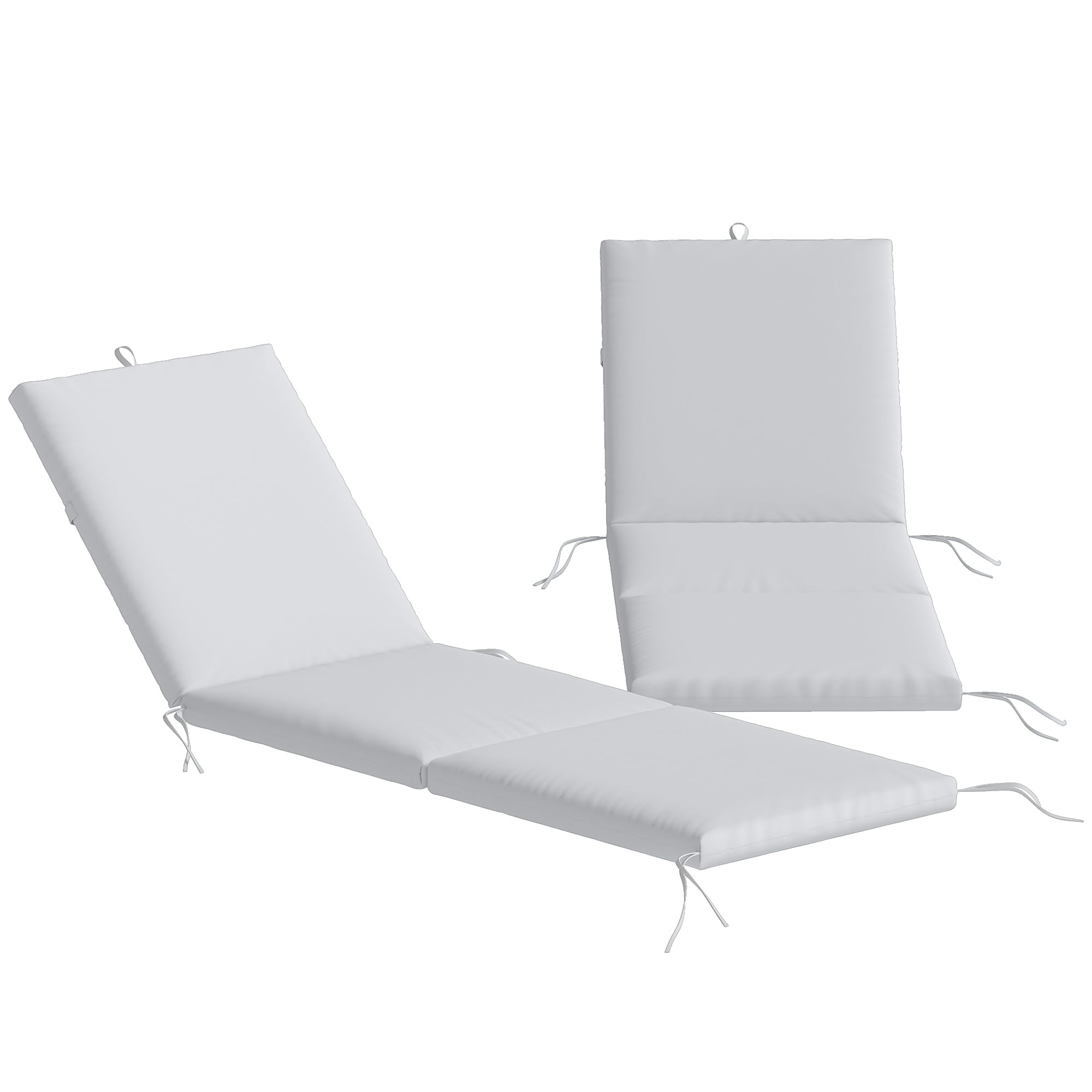 Outsunny Lot de 2 Coussins de Chaise Longue avec 5 Sangles et Poignée Intégrée, Coussin Bain de Soleil Déperlant Extérieur pour Plage Balcon Jardin, 182x53x6cm, Gris Clair