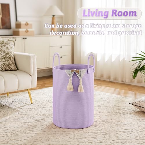 Image of Artfeel Laundry Basket,Woven Cotton Rope Laundry Hamper,100L for Decorative Storage of Dirty Clothes,Toys and Blankets in Bathroom,Baby Room and Living Room