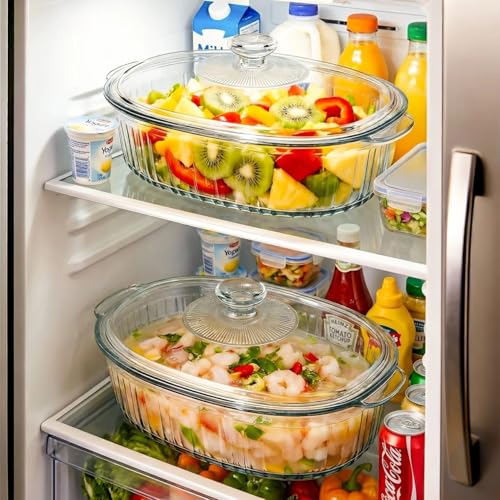 Image of bellemax 1pcs Set of 1000 ml Each Casserole with Glass lid Microwave Oven Safe Serving Bowl Tempered Glass, for Rice and Boiling Food Multipurpose (BM-05)