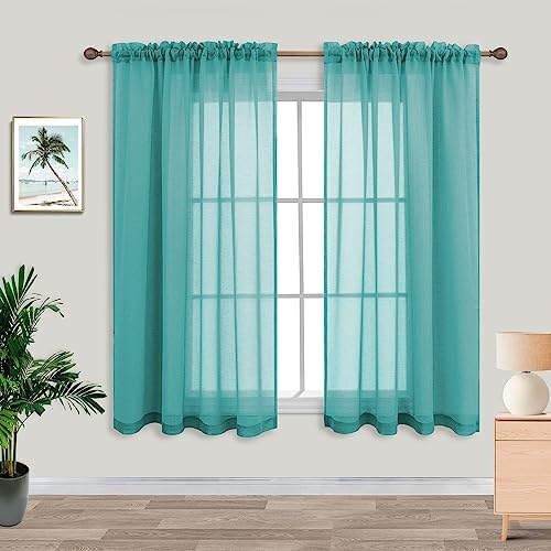 Green Bathroom Curtains Shower Set of 2 Panels Small Window Sheer Short Curtains for Bedroom Kitchen 45 Inch Length