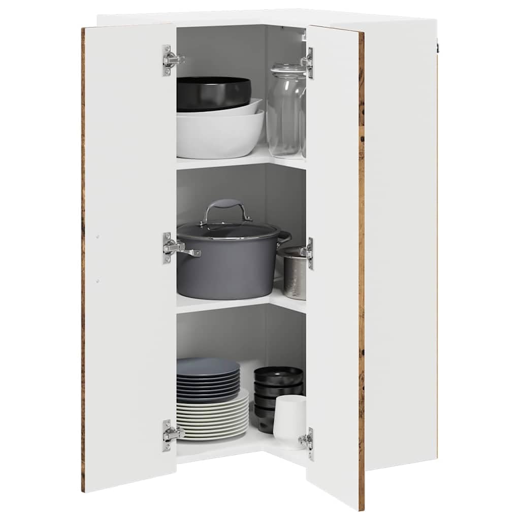 vidaXL Wall Corner Cabinet LUCCA Old Wood 57 x 57 x 100 cm, Modern Kitchen Solutions, Rectangular Wooden Panel, Durable Dishwasher Cover, Appliance Concealer, Space Saver Design — image 1