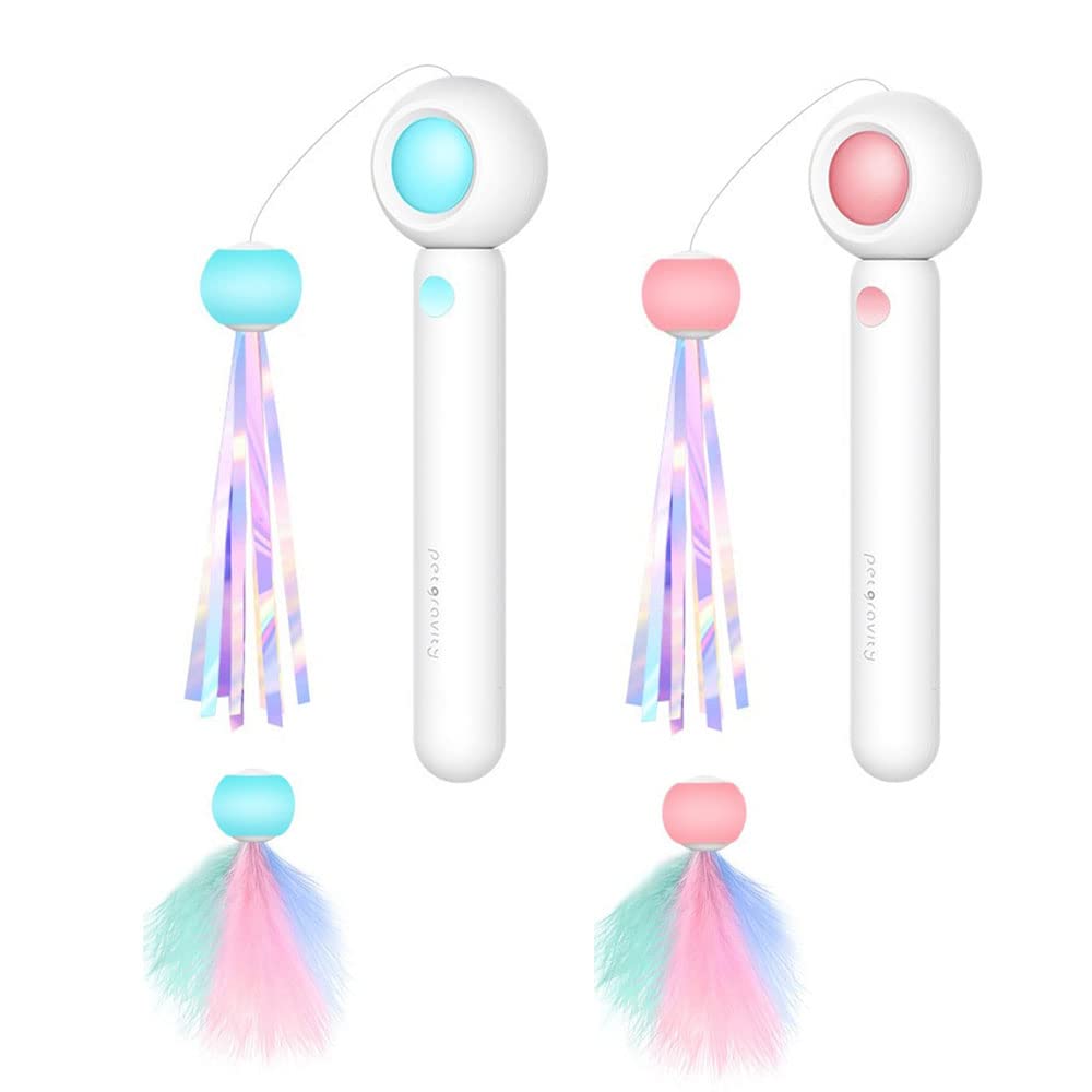 2 pcs Cat Toys, Retractable cat Stick Toys cat Teasing Toys Stuffed, Interactive cat Toy Stick Kitten Toys for Indoor Cats to Play Chase Sports.