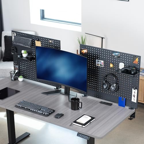 Image of VIVO Black Clamp-on 60 x 24 inch Desk Pegboard, PP-DK30B-2 | Steel Privacy Panel, Magnetic Peg Board, Office Accessory Organizer, Above or Under Desk Placement