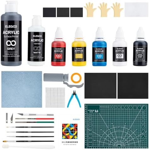 ELEGOO 3D Paint Kit, Multifunctional 3D Printing Models Painting Kit, All-in-One Miniatures Coloring Kit for 3D Printing Enthusiasts