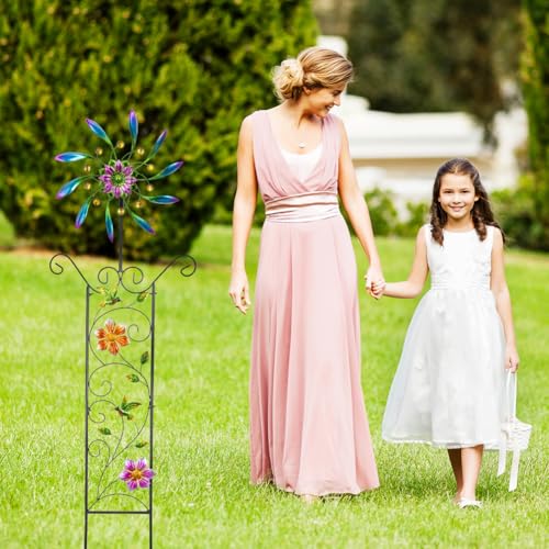 Image of DREAMYSOUL Wind Spinner Outdoor, Wind Sculpture & Weathervane with Decorative Trellis for Climbing Plants, Kinetic Wind Spinners for Yard and Garden