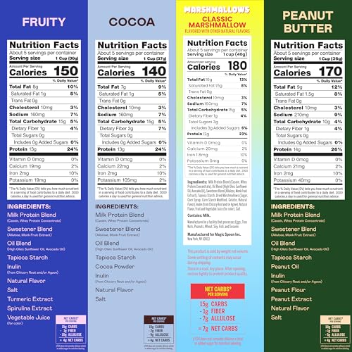 Image of Magic Spoon Cereal - High Protein Cereals - Sugar Free Snacks & Breakfast Food - Grain & Gluten Free Cereal - Low Carb & Keto Friendly - 4 Pack Variety: Fruity, Cocoa, Classic Marshmallow, Peanut Butter