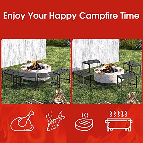 Mingyall Metal Curved Fire Pit Bench Set - Outdoor Seating for Garden, Patio, Porch, Backyard - Heavy Duty Steel Backless Benches - Plant Stand and Holder - Black Crossover Design