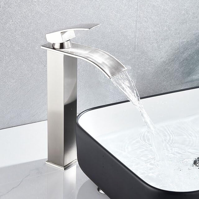 Robinet lavabo cascade nickel brossé mitigeur haut de gamme salle de bains