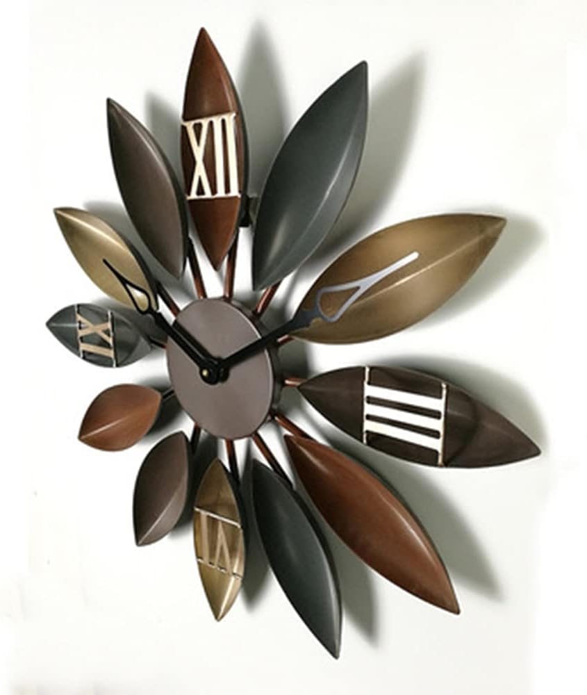 Leaf Shape Wall Clock, Silent Wall Clock for Living Room, Bedroom, Kitchen, Office, Roman Numerals Hand Clock: Kitchen & Dining