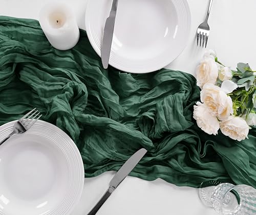 Bailarina 12 Pack Cheesecloth Table Runner 17x108 Inch Long Gauze Cheese Cloth 9ft Wrinkled Sheer Table Runner for Wedding Reception Birthday Party Table Christmas Decoration (Emerald Green) by Bailarina - Used condition - Image 3