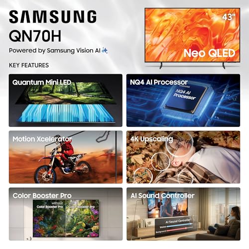 Image of Samsung 43-Inch Class Neo QLED QN70H Series Samsung Vision AI Smart TV (2026 Model, 43QN70H) Quantum Mini LED, 100% Color Volume with Quantum Dot, NQ4 AI Processor, 4K Upscaling, Alexa Built-in