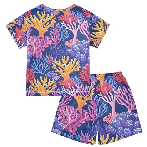 ALAZA Coral Reef Sea Pajamas Short Sleeve 2 Piece Sleepwear Top and Bottom Pajama Set Unisex2
