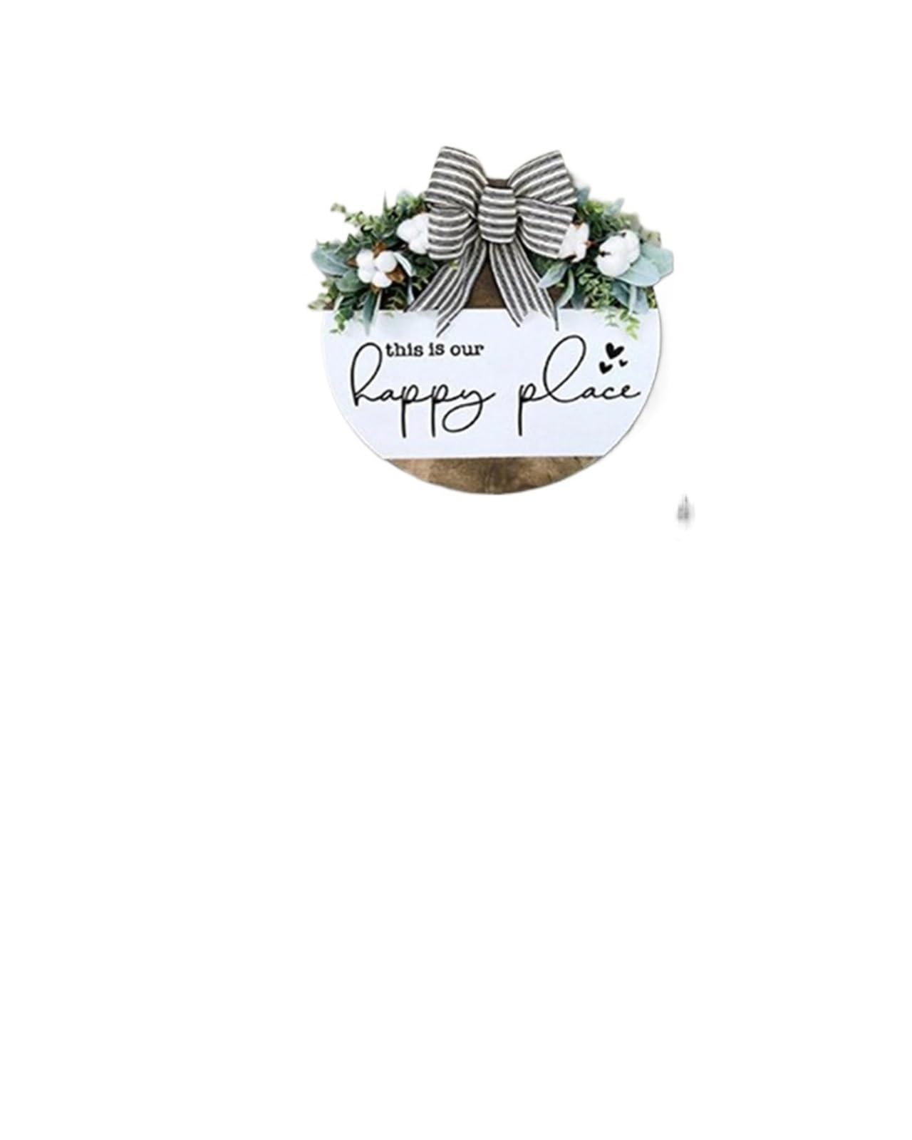 Front Door Wreath Welcome Sign 1pc 30cm Wooden Round Doorplate Door Decoration Home Background Wall Decorations Outdoor Door Hanging Garland(Happy place)