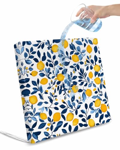 2 Pack Lemon Waterproof Cushion Covers with Ties, Outdoor Patio Chaise Lounge Chair Seat Cushion Slip Covers Replacement(Only Cover) Fruit Leaf Branch Summer Spring Pastoral 20