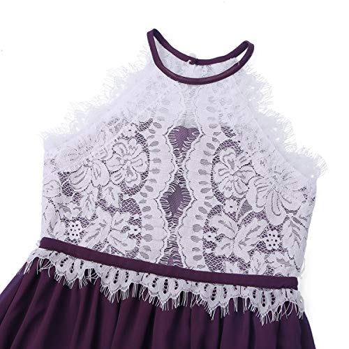 FEESHOW Youth Girls Halter-Neck Lace Junior Bridesmaid Dress Wedding Long Gown Party Flower Girl Dress4