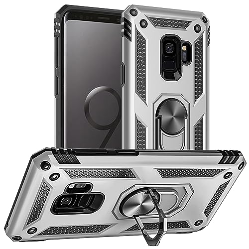 Aozuoton for Samsung Galaxy S9 Case, Military Grade 16ft Drop Tested Ring Shockproof Protective Phone Case for Samsung Galaxy S9, Silver - image 1