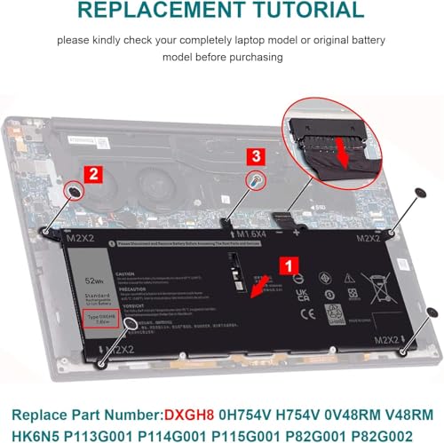 Image of DXGH8 7.6V 52Wh Battery for Dell XPS 13 9370 9380 2019 Inspiron 13 7390 7391 2-in-1 5390 5391 7490 Latitude 3301 E3301 Vostro 5390 5391 0H754V H754V G8VCF G8VCF6C HK6N5 P113G001 P82G P82G001 (DXGH8)