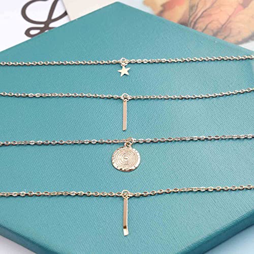 Dervivea Bohemia Layered Necklace Choker Vertical Bar Pendant Necklace Multi layer Bar Disc Necklace Gold Long Necklace Chain Jewelry for Women and Girls - Image 4