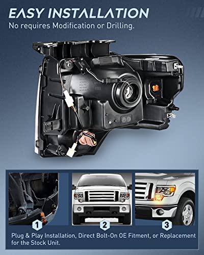 Nilight Headlights Assembly For Ford F150 F-150 2009 2010 2011 2012 2013 2014,Led Drl Headlamp,Black Housing #TOP2