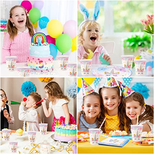 BLLREMIPSUR 16 Gäste Einhorn Geburtstag Geschirr Kit mit Pappteller Tassen Servietten, Einhorn Partyzubehör Geburtstagsdeko Set für Kinder Geburtstagsparty Baby Shower Hochzeit