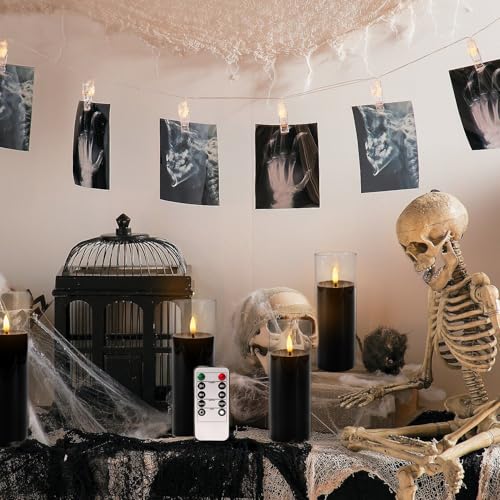 Image of fclayvts 24Pack Black Flickering Flameless LED Candles with Remote & Timer, Small Pillar Acrylic LED Candles Perfect for Indoor /Outdoor Decor,Wedding,BBQ and Gift - Easily Create a Magical Atmosphere.