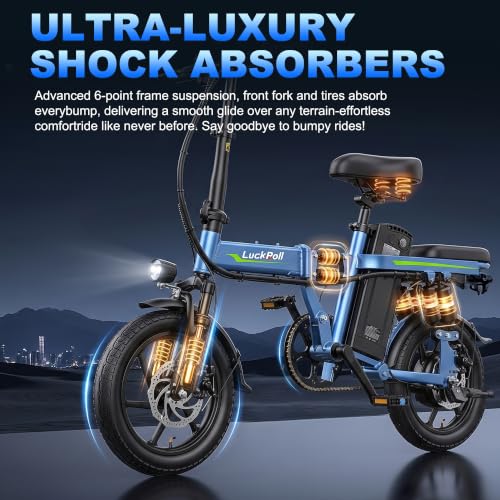 Image of Lightweight Folding Mini Electric Bike for Adults-14 Inch Electric Bicycles Ebike,2000W /1000W, 40 /28MPH,52V 25Ah & 48V 13Ah,50-80 Mile Long-Range, Removable Battery