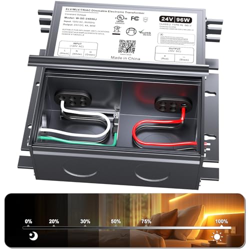 Dimmable LED Driver 96W 24V for Lutron &amp; Leviton Dimmer,Triac/ELV/MLV AC to DC Power Supply Transformer for LED Strip Light Dimmable,Constant Voltage Projects,UL&amp;FCC-Listed,Class 2
