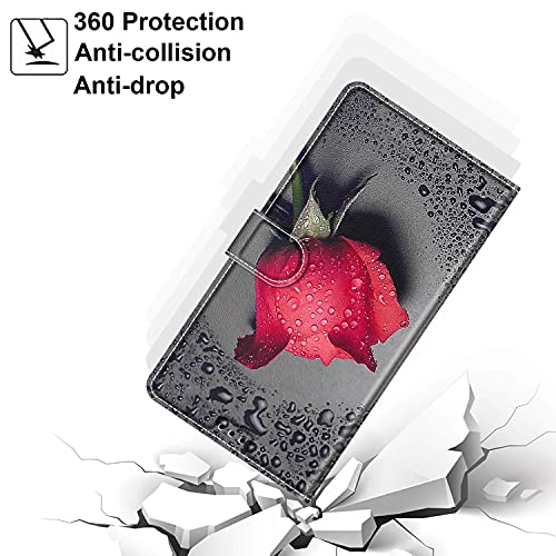 Dfjhure Motorola Moto E13 Case Leather Flip Wallet Phone Case Cover Silicone Shockproof Bumper Cover Stand View Cover with Card Slots Phone Case For Motorola Moto E13- Red rose - Image 2
