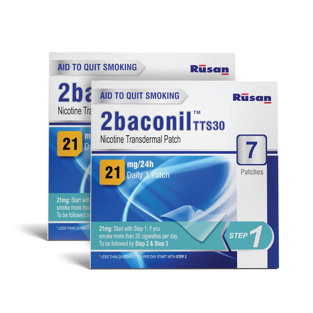 2baconil Nicotine Transdermal Patch 21mg Step 1 | 14 Patches (2x7 Pack) | Quit Smoking & Chewing Tobacco/Ghutka | Nicotine Replacement Therapy