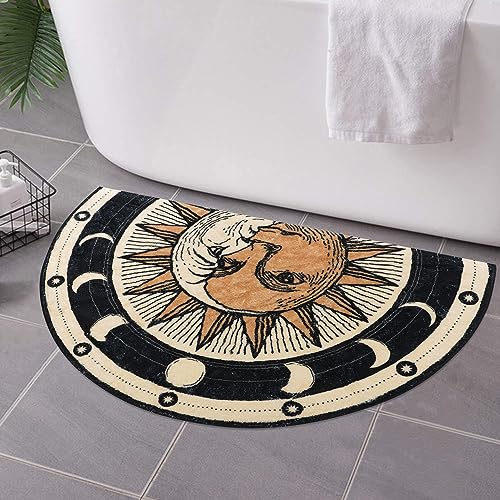 Zoeeya Tarot Sun Moon Bath mat - Goth Half Circle Bath Mat Witchy Decor Aesthetic - Soft Half Circle Rug for Bathroom Water Absorbent Bathmat Goth Bath Mat for Shower Halloween Rug 27.5 * 17.3 inch