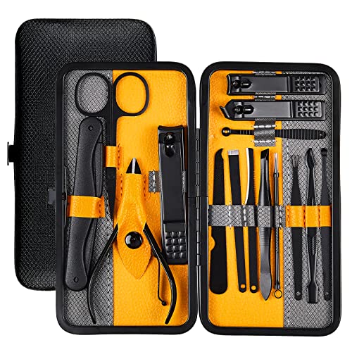 Eucomir Set De Manicura y Pedicura, Set Manicura De 15 Piezas, Set Manicura y Pedicura Profesional Para Damas y Hombres, Corta Uñas De Acero Inoxidable Para El Hogar y Los Viajes, Amarillo Cover
