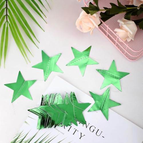 Image of Patelai Glitter Star Garland Banner 2026 Party Decor 130 Feet Star Hanging Streamers Twinkle Backdrop for Classroom Birthday Graduation Wedding Supplies(Green)