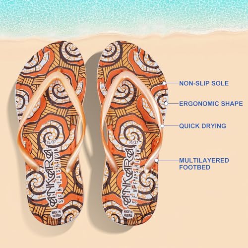 Women’s Flip Flops – Lightweight Beach Sandals with Non-Slip Sole, Orange & White Thong Slides for Pool & Vacation2