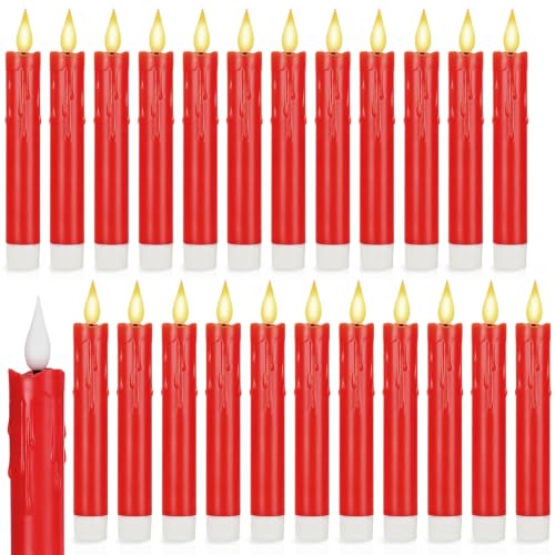 Image of Baquler 24 Pcs 6.5 inch Red Flameless Taper Candles LED Stick Battery Operated