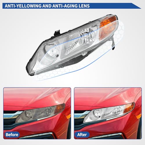 Image of oEdRo Headlights Assembly Compatible with 2006-2011 Civic Sedan(4-door) Headlamp Replacement Pair Chrome Housing Amber Reflector Clear Lens