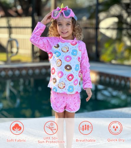 Image of Vogseek Girls Rash Guard Two Pieces Long Sleeve Swimsuit Sets 3-10 Years
