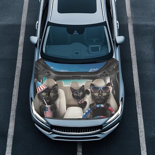 Image of Cute American Cat Hood Wraps for Cars Hood Wrap Protector Washable Car Hook Elastic Fabrics Can be Washed Hook Wraps