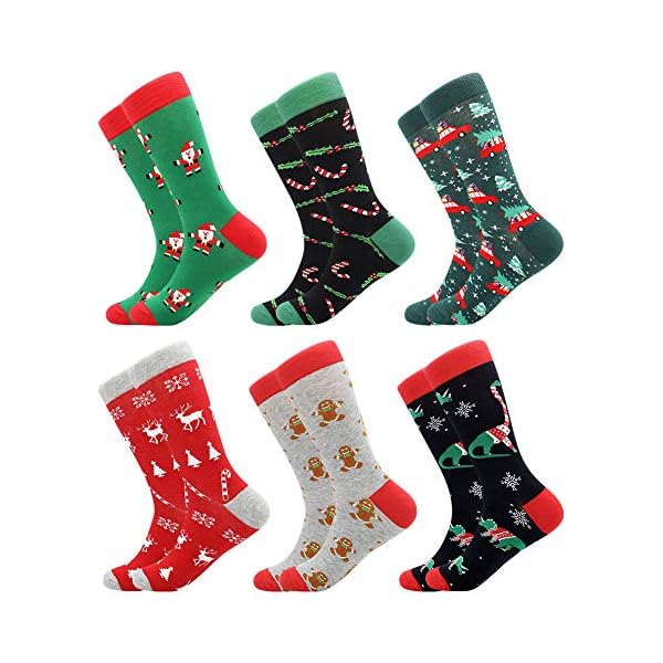 Lustige Socken Herren Christmas Socks für Herren Damen 6 Paare Christmas Design Festive Baumwolle Weihnachtssocken…