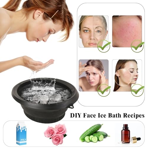 Image of Collapsible Ice Facial Bowl & Face Roller for Face Ice Bath Therapy, Foldable Silicone Ice Spa Bowl with Lid for Skin Tightening, Reduce Puffiness & Redness, Facial Cold Therapy Bowl for Skincare