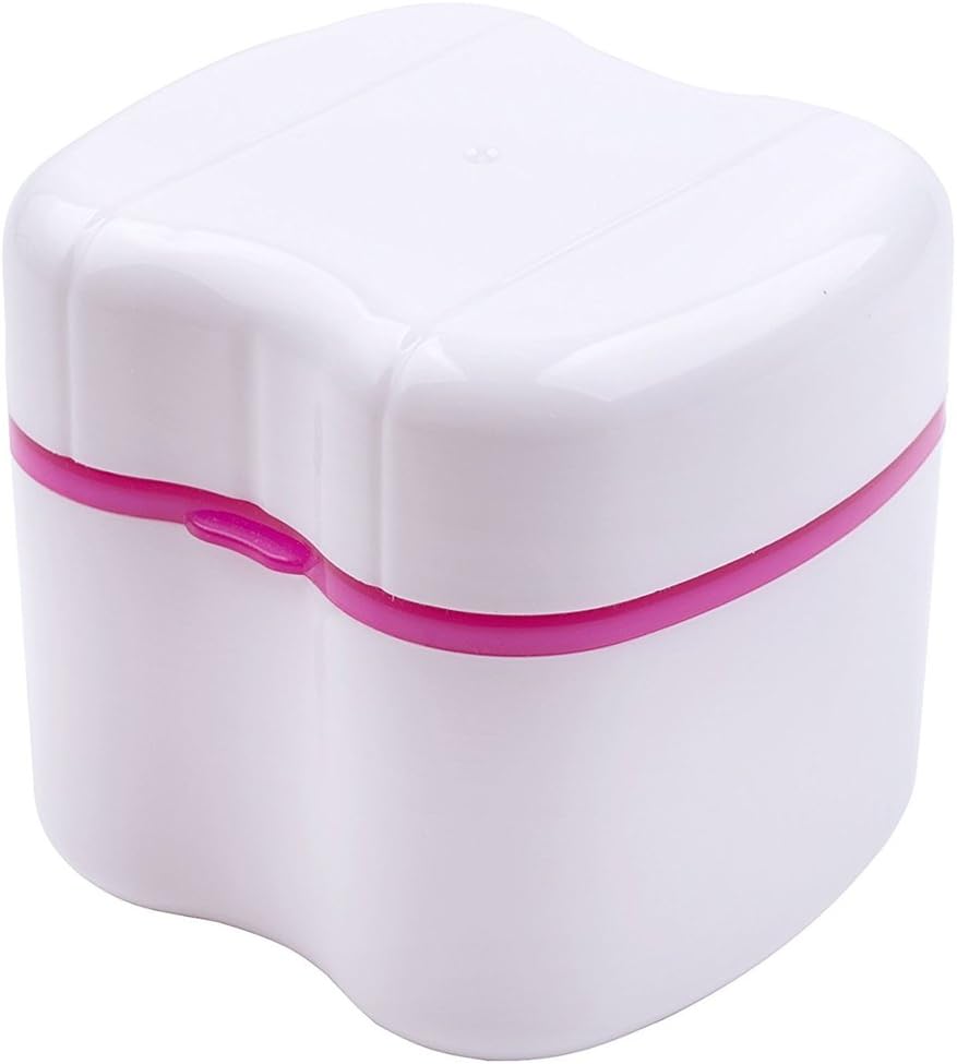 Bearals Denture Box, Denture Cup, Denture Case with Brush, Denture Bath Cleaning Soaking Cup with Strainer, Mouth Guard Night Gum Retainer Container (Pink) : Beauty & Personal Care