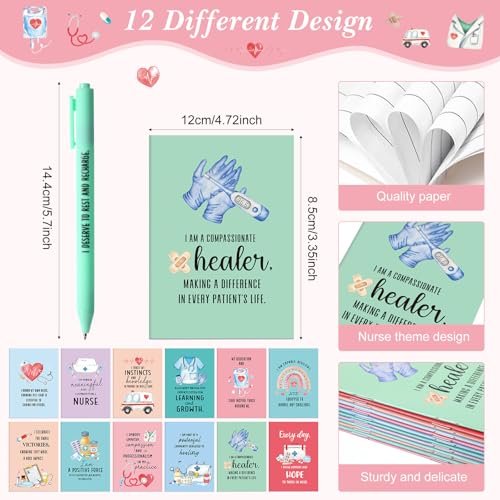 Image of Mooliwe 24 Pcs Positive Affirmation Gift Set Gratitude Notebooks with Pens Small Bags Motivational Encouragement Notepads Daily Affirmations Journal for Women Stress Relief Self Care (Nurse)