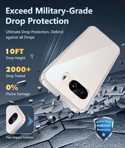 Image of FNTCASE for Google Pixel 9a Case: Military Grade Drop Protection Anti Yellowing Cell Phone Cover - Rugged Shockproof Protective Bumper Transparent Cases(Clear)