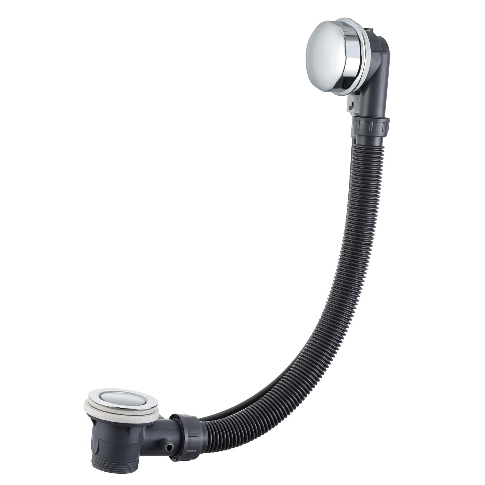 Hapilife Bath Waste and Overflow Kit - Chrome Bath pop up Waste Stainless Steel Click Clack Bathtub Plug with Overflow UK Standard G1 1/2, Easy Installation