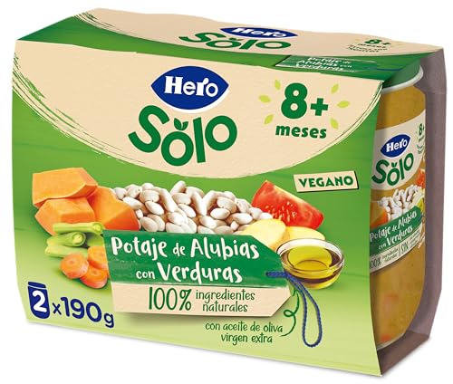 Hero Solo Recetas Caseras Tarritos de Potaje de Alubias y Verduritas, Pack de 2x190gr, Para Bebés Desde 8 Meses