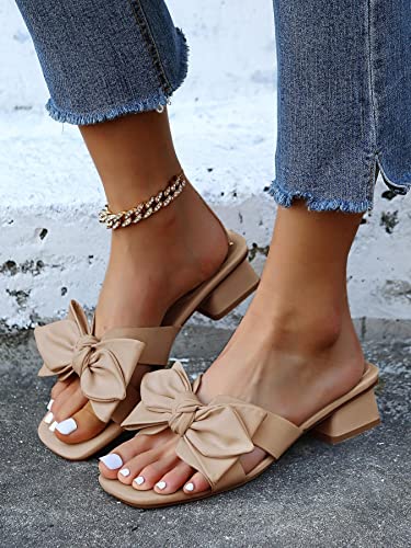 Womens Bow Dressy Low Heel Sandals Slides Summer Chunky Block Heeled Open Toe Mules Slip on Slippers Shoes2