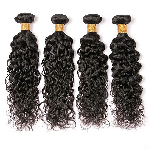 Nomo Brazilian Virgin Water Wave Human Hair Bundles For Black Women 18 20 22 24 Inch 290G 100% Unprocessed 4 Bundles Weave Hair Extensions Natural Black Color #TOP9