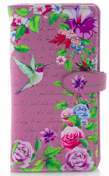 Shag Wear Vintage Hummingbird Large Wallet for Women and Teen Girls Vegan Faux Leather Purple 7"3