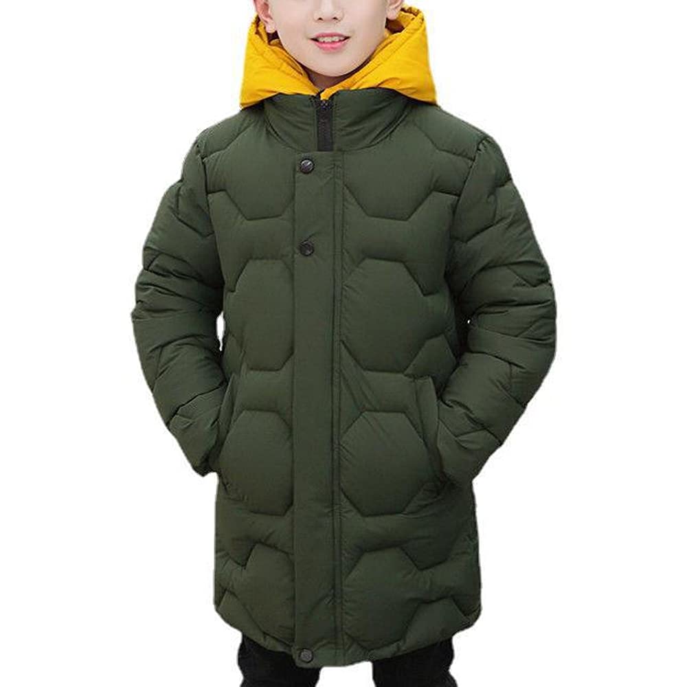 Piumino con cappuccio in finto due pezzi, per bambini, caldo e inverno, verde, 13-14 Anni