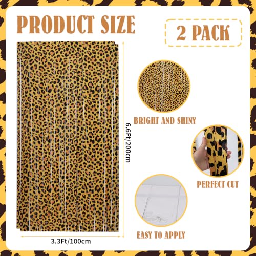 Image of TONIFUL 2Pcs Leopard Print Metallic Tinsel Foil Fringe Curtains Streamers